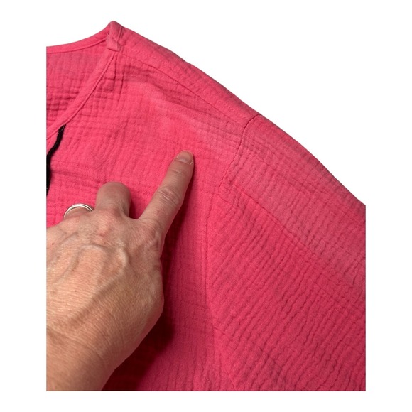 Ali Miles Womens 3X Tunic Top Pink Black Trim Gauzy Spring Summer Lagenlook - Picture 13 of 16